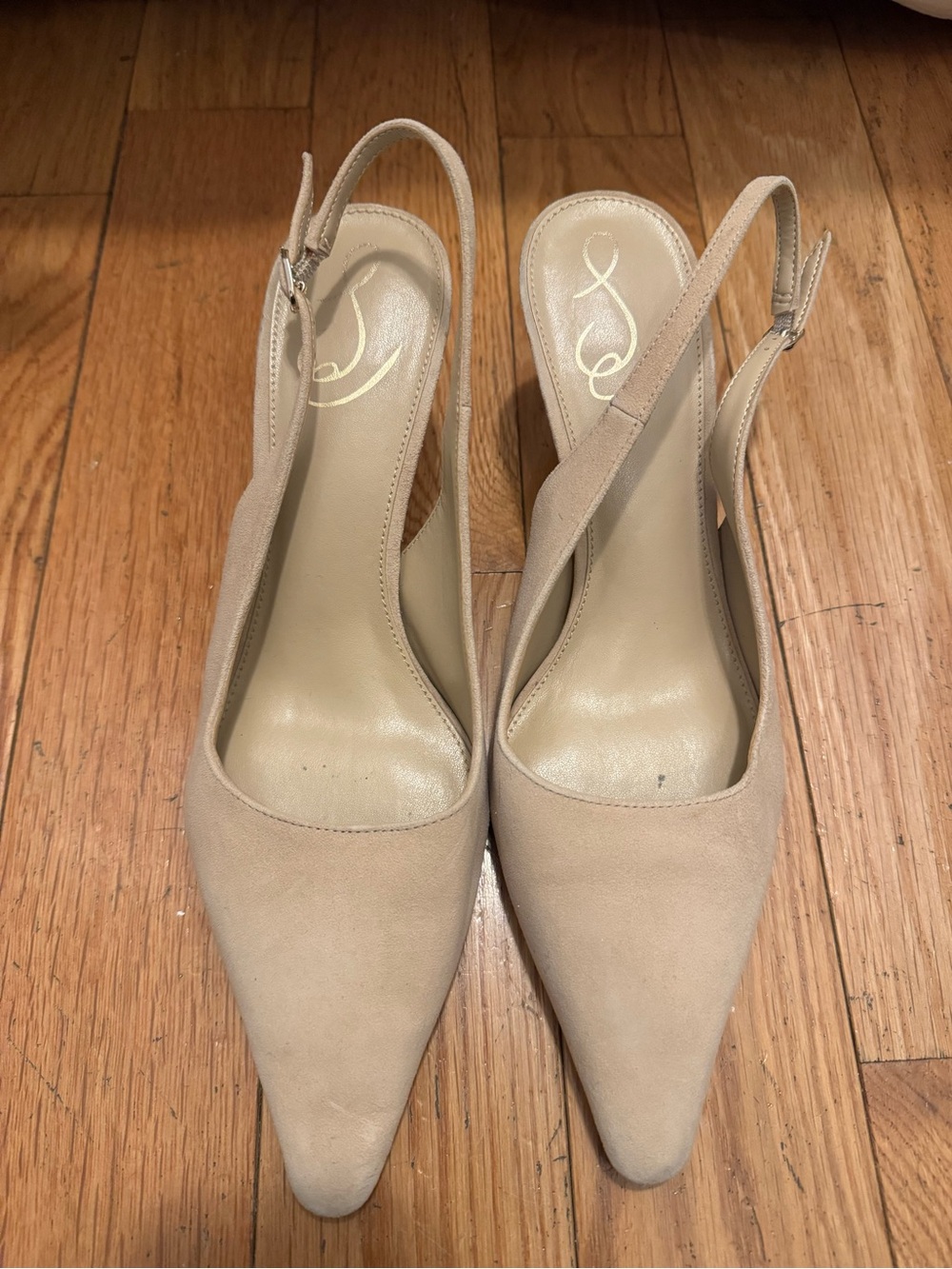 Women's Beige Pointed-Toe Slingback Pumps